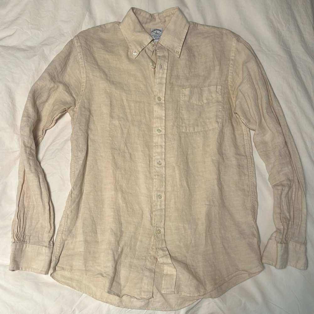 Beige Linen Shirt, Men's S - Brooks Brothers